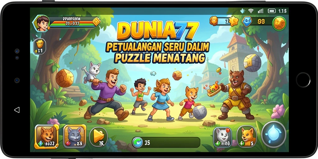 Tampilan gameplay puzzle yang seru dan menantang di DUNIA77.