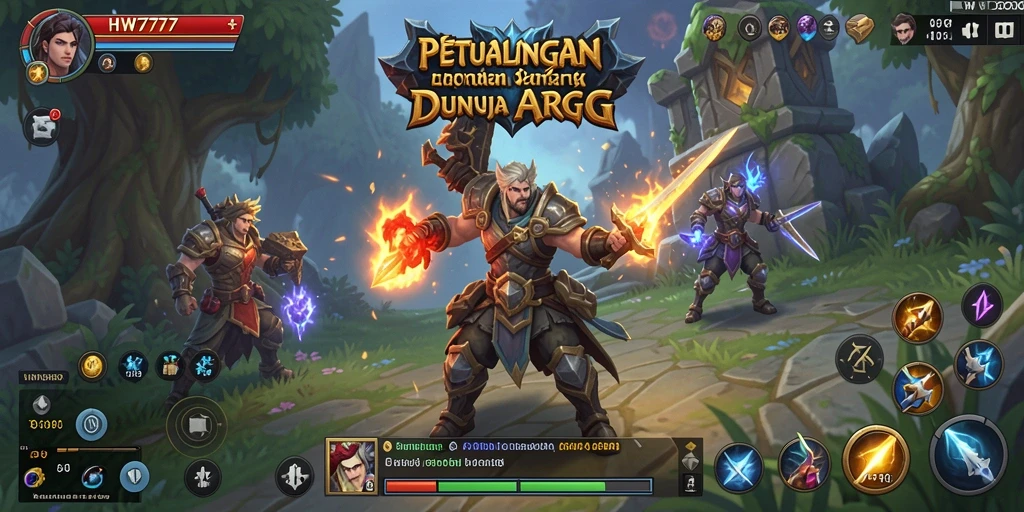 Screenshot utama HW777 menampilkan pertempuran epik dalam game ARPG.