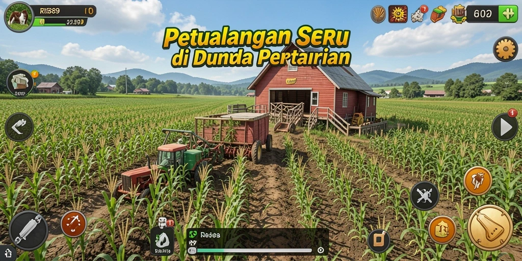 Tangkapan layar utama RI889 menunjukkan serunya gameplay pertanian.