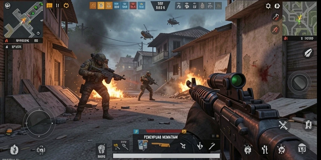 Screenshot menampilkan aksi seru dalam gameplay FPS RPVIP6.