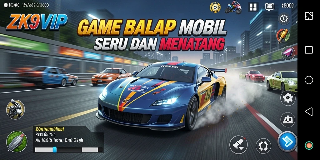 Tampilan gameplay seru di ZK9VIP dengan berbagai mobil balap.